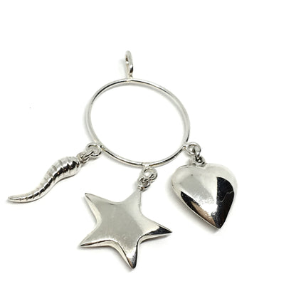 Jewelry - Womens Sterling Silver Heart Star Italian Horn Decorated Circle Charm Holder Pendant