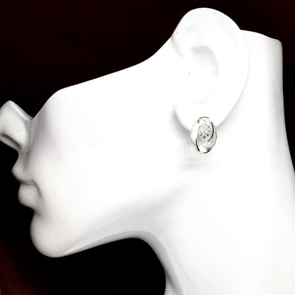 Jewelry | Womens Sterling Silver Etched Wavy Design Cz Oval Earrings