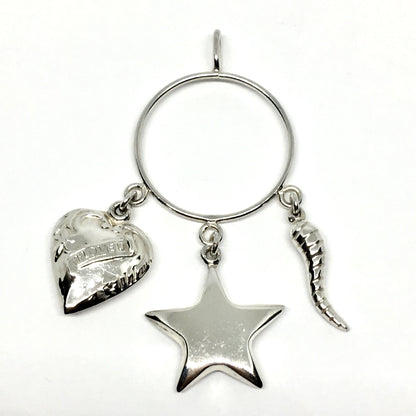 Jewelry - Womens Sterling Silver Heart Star Italian Horn Decorated Circle Charm Holder Pendant