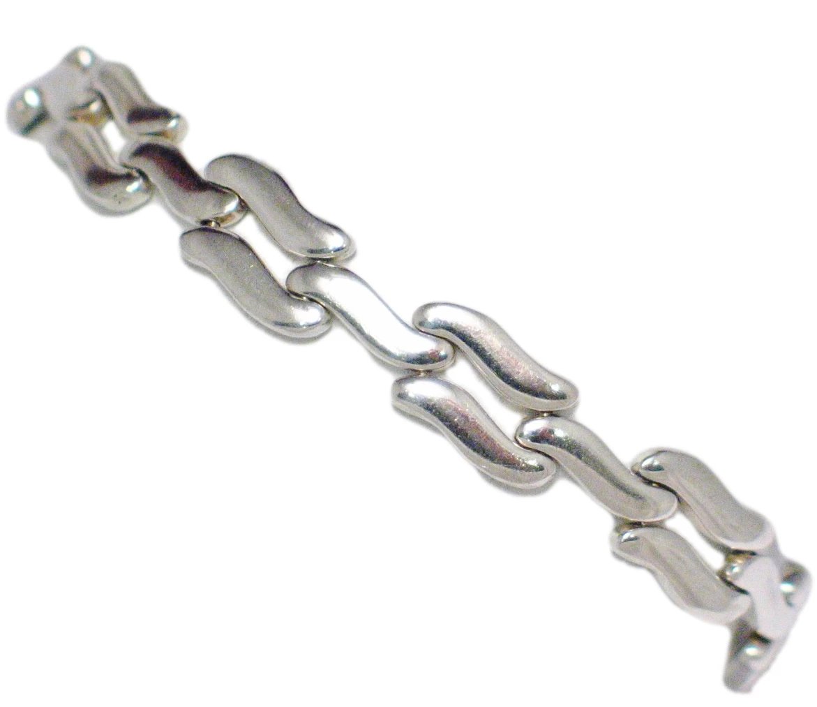 Silver Bracelets | Fancy Wavy Link Design Bracelet 7" | Mens Womens Estate Jewelry at Blingschlingers 