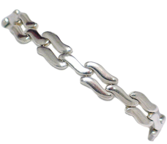 Sterling Silver Bracelet, Mens Womens 7in Fancy Wavy Design Chain Link Bracelet