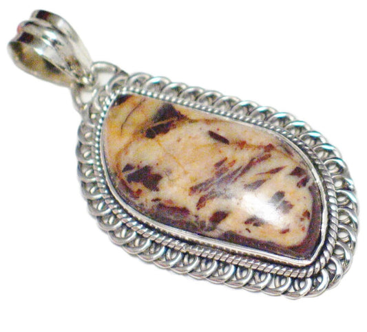 Stone Pendant, Sterling Silver Unique Mottled Mocha Agate Stone Pendant - Blingschlingers Jewelry