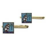 Business Style Shirt Studs | Vintage Sterling Silver Enamel Sail Boat North Star Design Square Shirt Studs | Blingschlingers Jewelry online USA