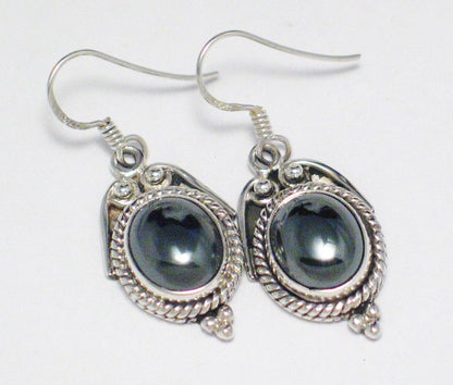 Dangle Earrings, Gray Metallic Style Sterling Silver Oval Hematite Stone Drop Earrings