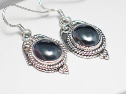 Dangle Earrings, Gray Metallic Style Sterling Silver Oval Hematite Stone Drop Earrings