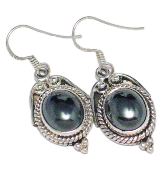Dangle Earrings, Gray Metallic Style Sterling Silver Oval Hematite Stone Drop Earrings