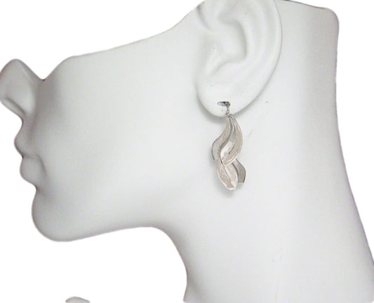 Dangle Earrings, Sterling Silver Wavy Feather Design Dangle Earrings