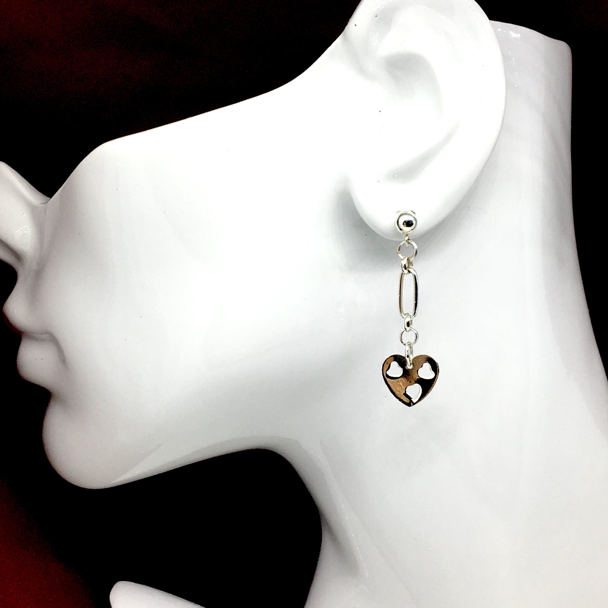 Earrings | Fun Flirty Sterling Silver Heart Cut-out Design Dangle Earrings