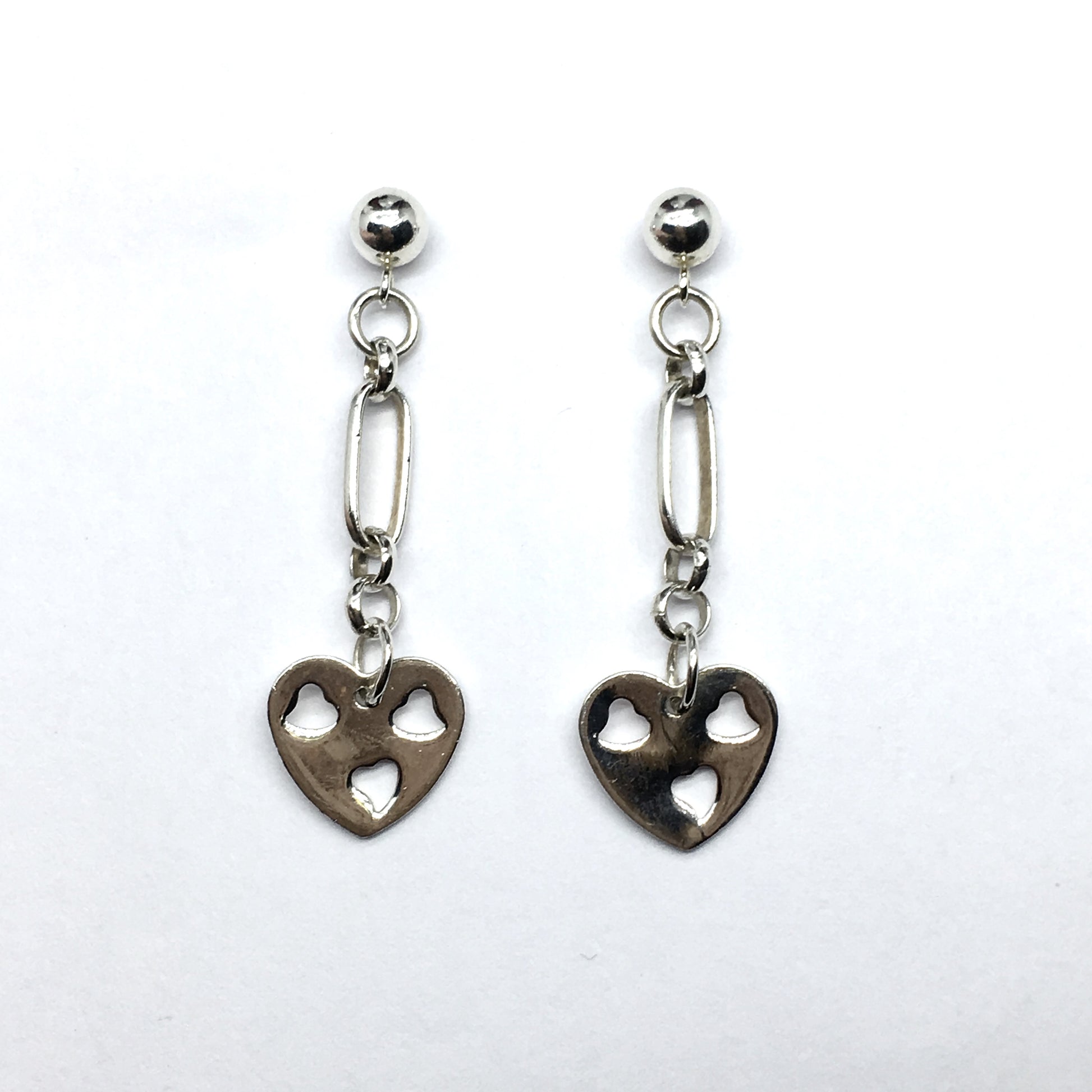 Earrings | Fun Flirty Sterling Silver Heart Cut-out Design Dangle Earrings