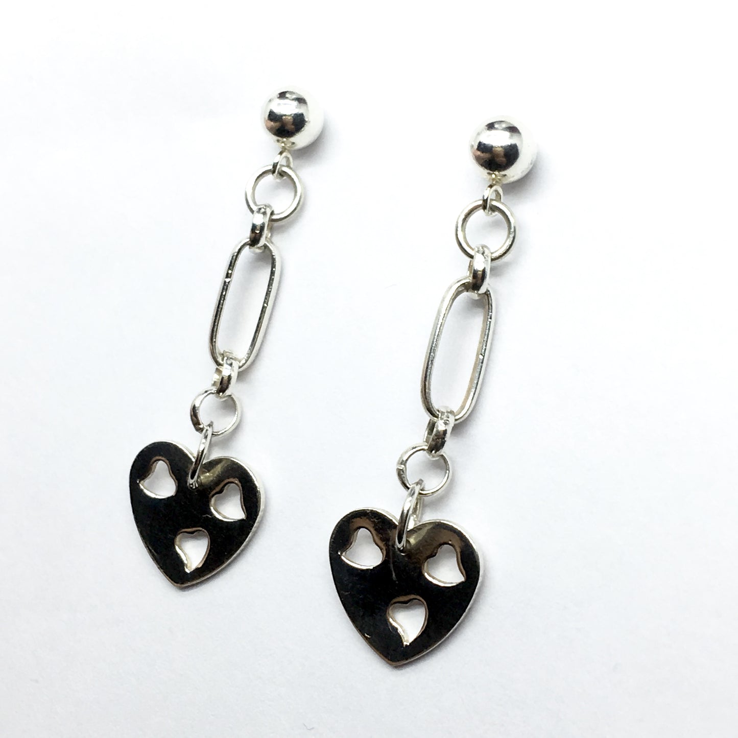 Earrings | Fun Flirty Sterling Silver Heart Cut-out Design Dangle Earrings - Blingschlingers Jewelry online