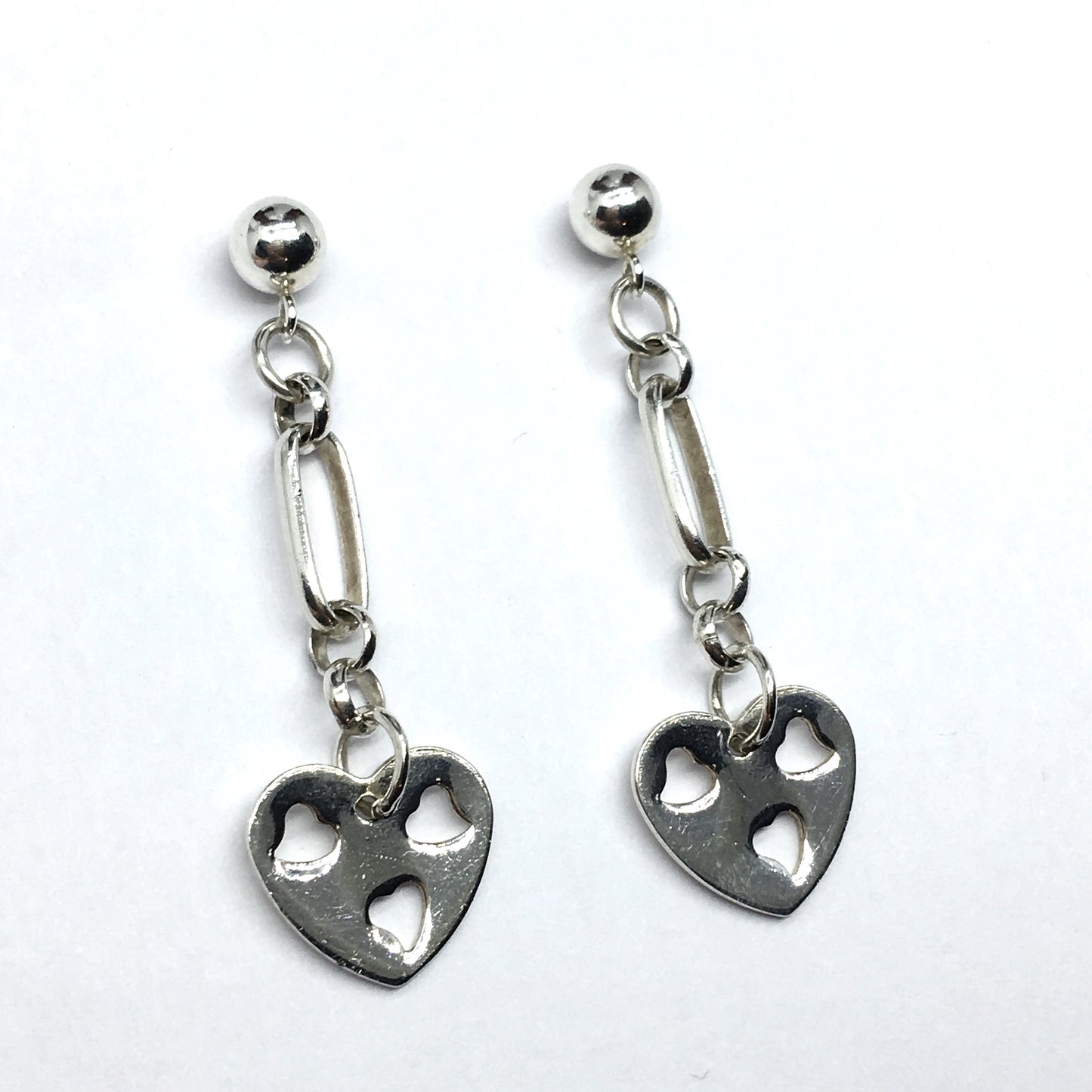 Silver Earrings | Flirty Sterling Silver Heart Charm Design Dangle Earrings | Discount Jewelry