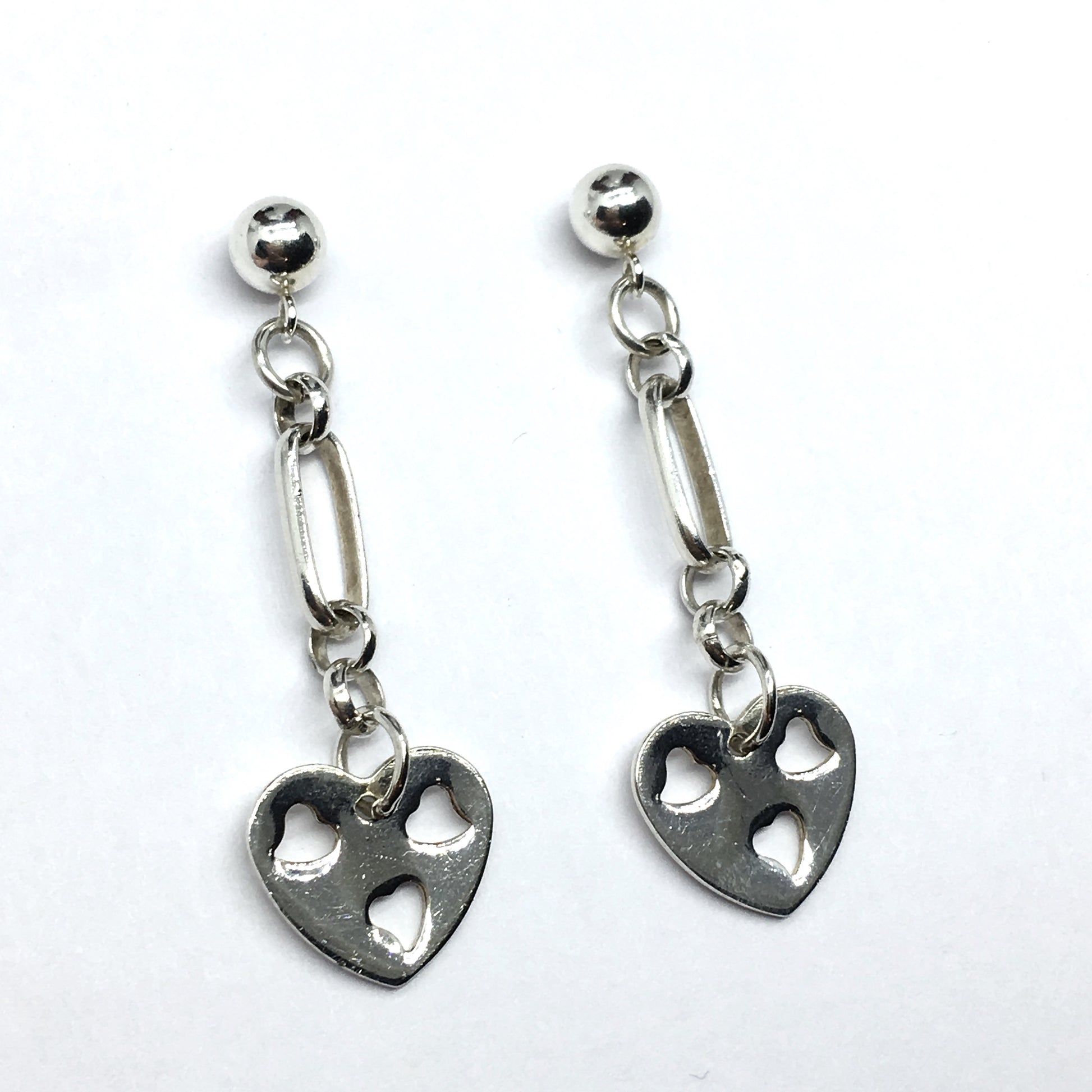Silver Earrings | Flirty Sterling Silver Heart Charm Design Dangle Earrings | Discount Jewelry