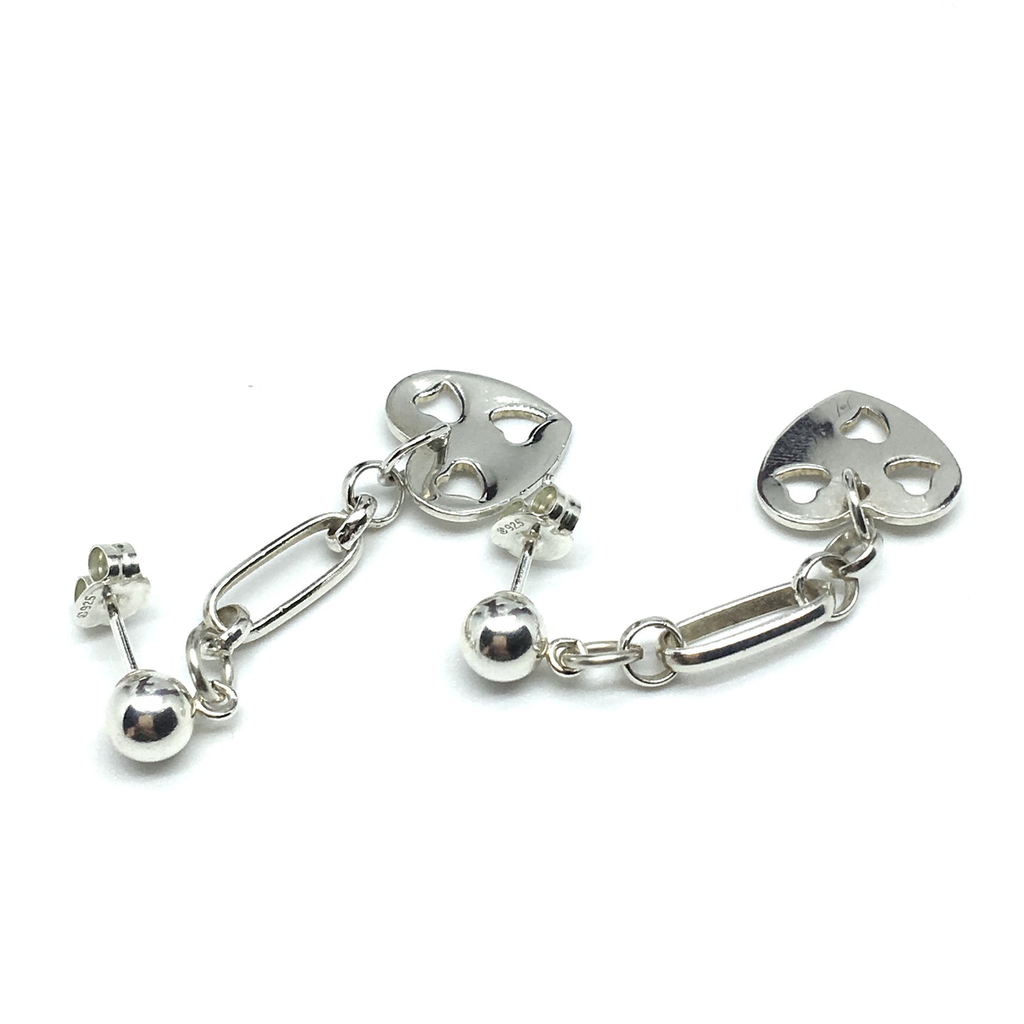 Silver Earrings | Flirty Sterling Silver Heart Charm Design Dangle Earrings | Discount Jewelry