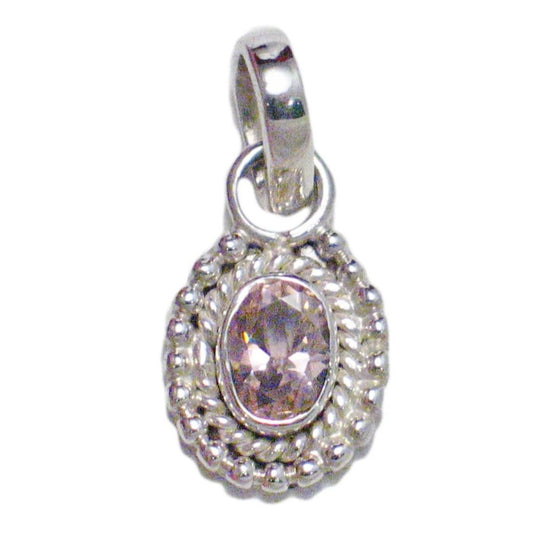 Stone Pendant, Sterling Silver Petite Pink Oval Cubic Zirconia Pendant