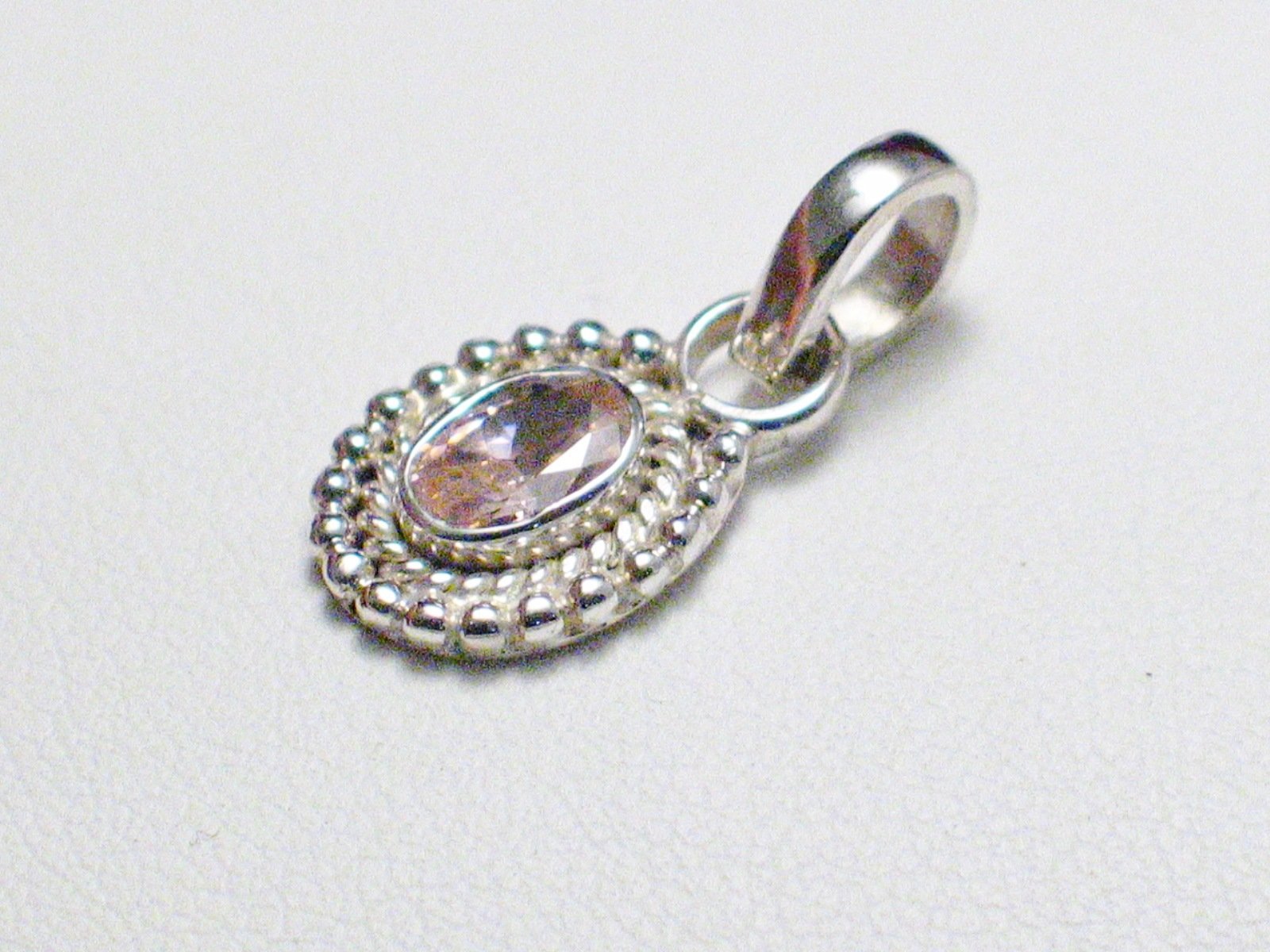 Stone Pendant, Sterling Silver Petite Pink Oval Cubic Zirconia Pendant
