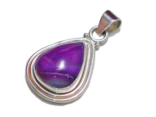 Stone Pendant, Sterling Silver Purple Matrixed Agate Teardrop Pendant