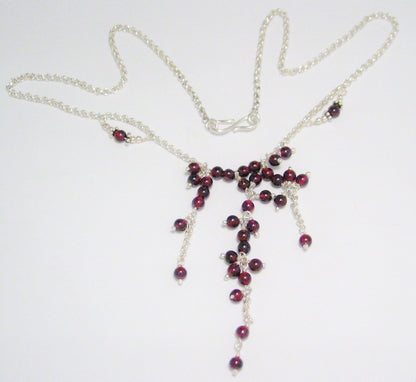Bead Necklaces | Sterling Silver Garnet Bead Y Necklace | Discount Overstock Jewelry online at Blingschlingers.com