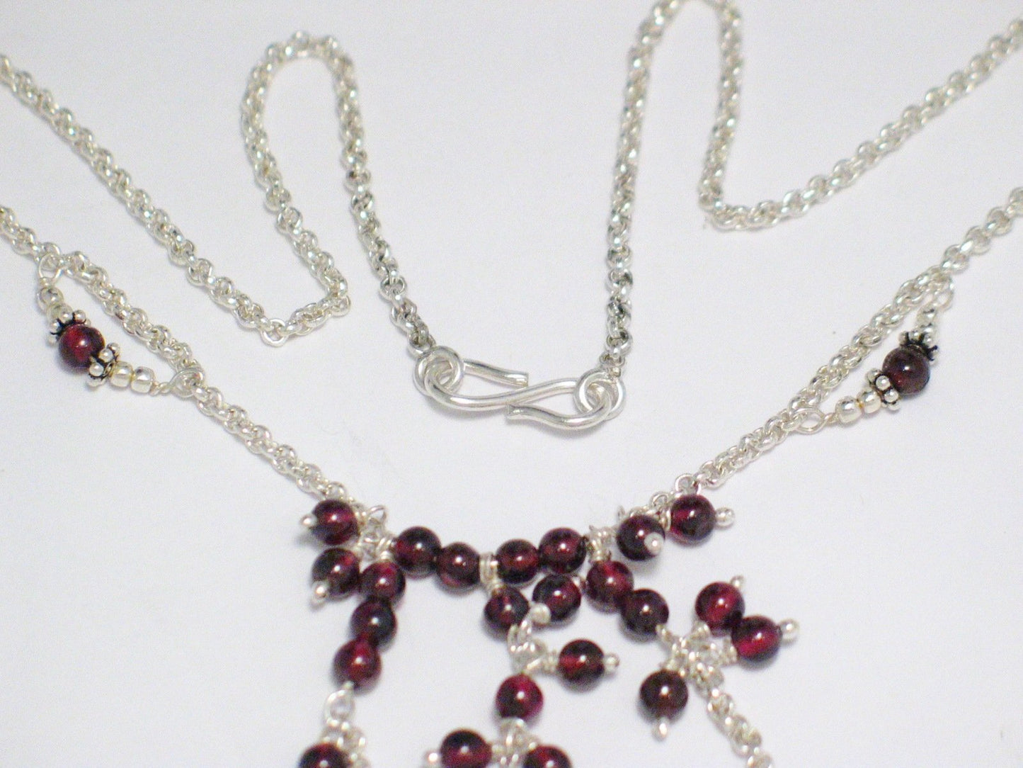 Tassel Necklace, Sterling Silver Cranberry Red Rhodolite Garnet Beaded Necklace