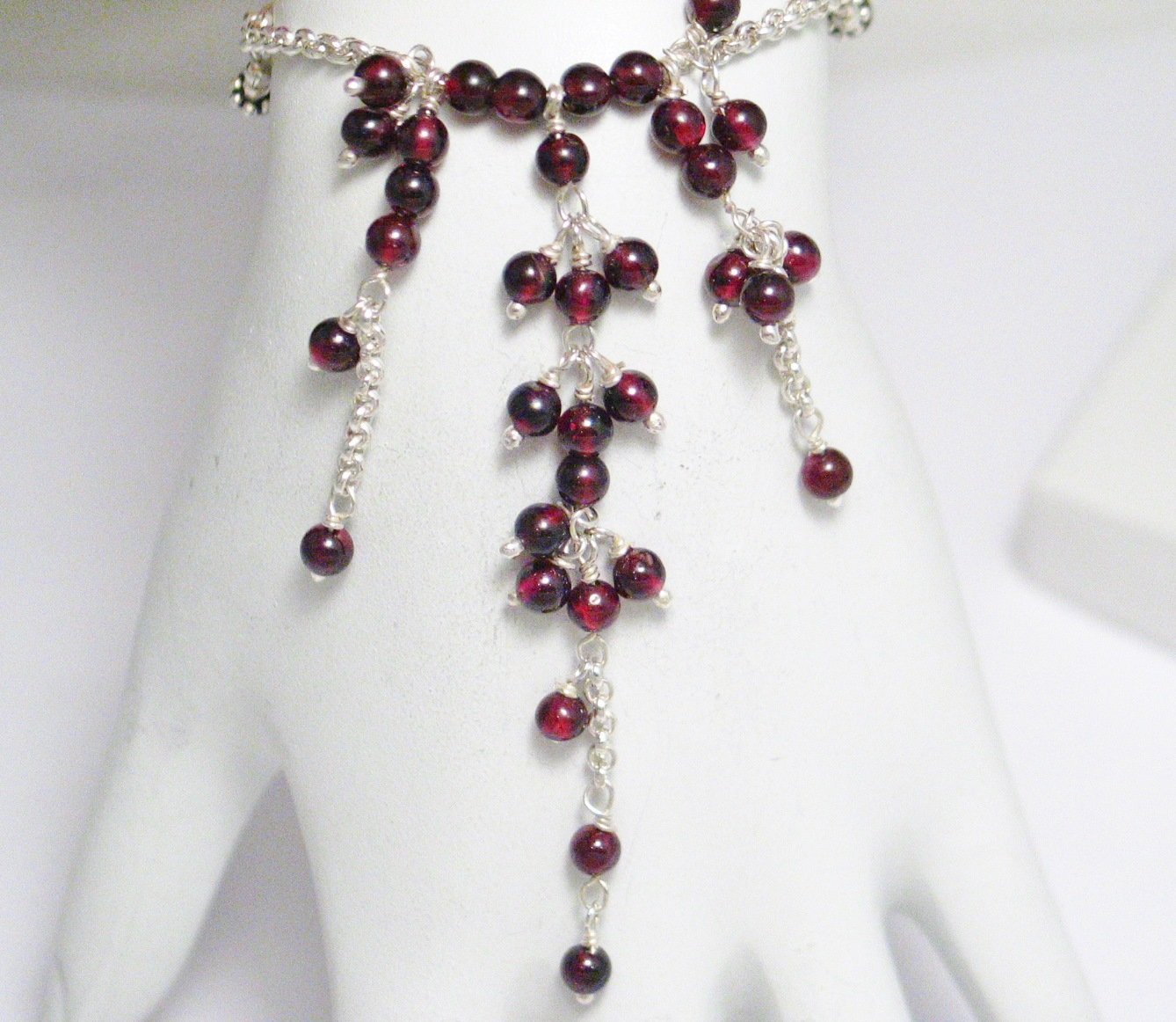 Bead Necklaces | Sterling Silver Garnet Bead Y Necklace | Discount Overstock Jewelry online at Blingschlingers