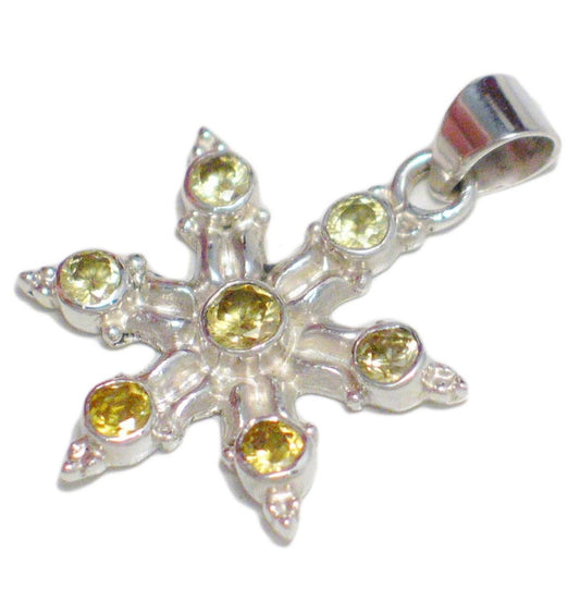 Sterling Silver Pendant, Radiant Starburst Design Canary Yellow Cz Stone Pendant