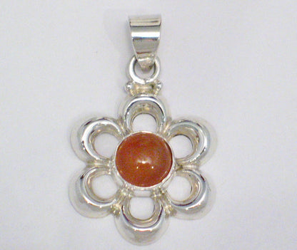 Silver Pendants | Sterling Orange Carnelian Stone Flower Pendant | Discount Overstock Jewelry website