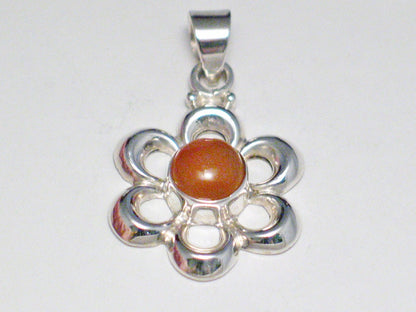Silver Pendants | Sterling Orange Carnelian Stone Flower Pendant | Discount Overstock Jewelry website - Blingschlingers Jewelry