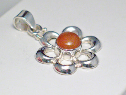Silver Pendants | Sterling Orange Carnelian Stone Flower Pendant | Discount Overstock Jewelry website