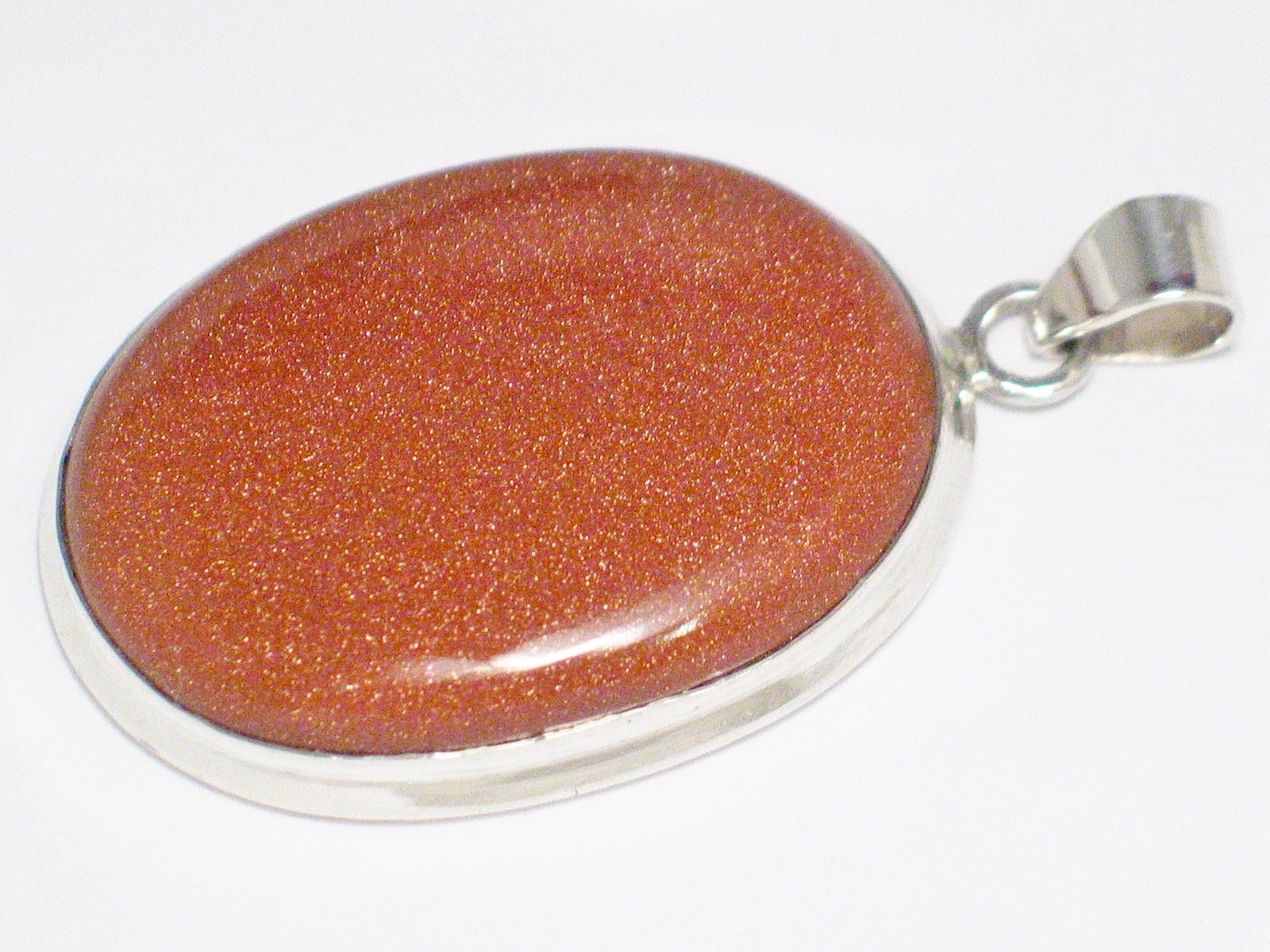 Stone Pendant, Sterling Silver Shimmery Goldstone Stone Pendant