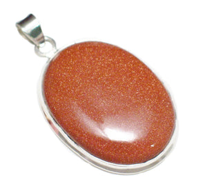 Silver Pendants | Large Sterling Shimmery Goldstone Stone Pendant | Discount Fine Jewelry online at Blingschlingers Jewelry