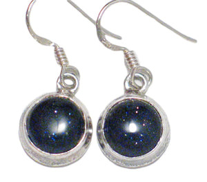 Silver Earrings | Sterling Mystical Dark Blue Goldstone Single Drop Earrings | Womens Discount Fine Jewelry at Blingschlingers