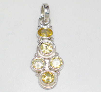 Stone Pendant, Sterling Silver Mixed Canary Yellow Cz Cluster Pendant