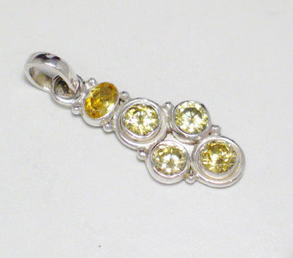 Stone Pendant, Sterling Silver Mixed Canary Yellow Cz Cluster Pendant