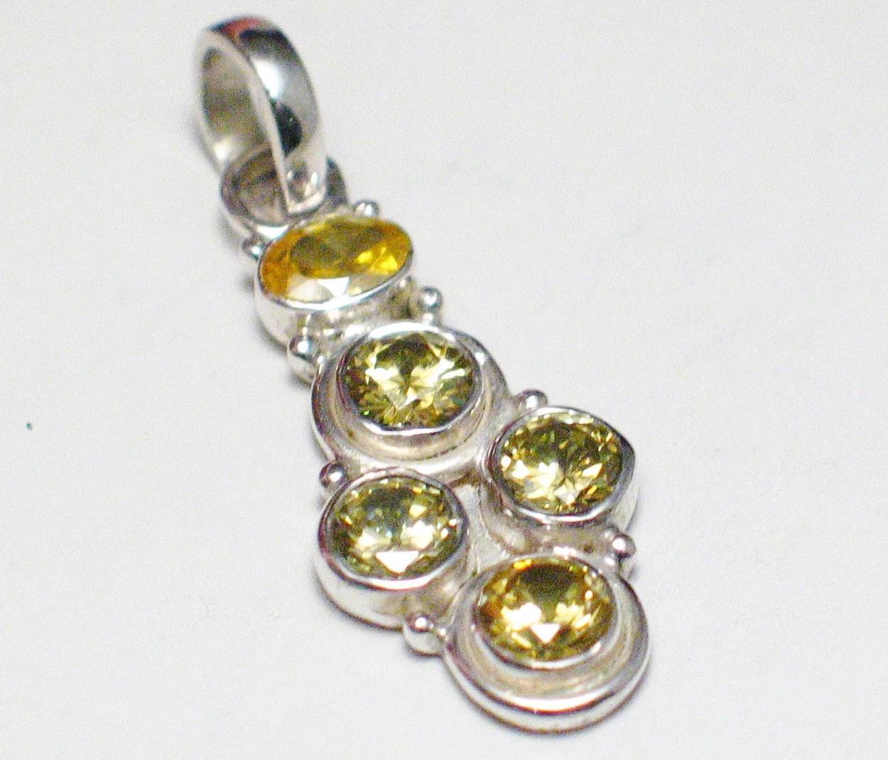 Stone Pendant, Sterling Silver Mixed Canary Yellow Cz Cluster Pendant