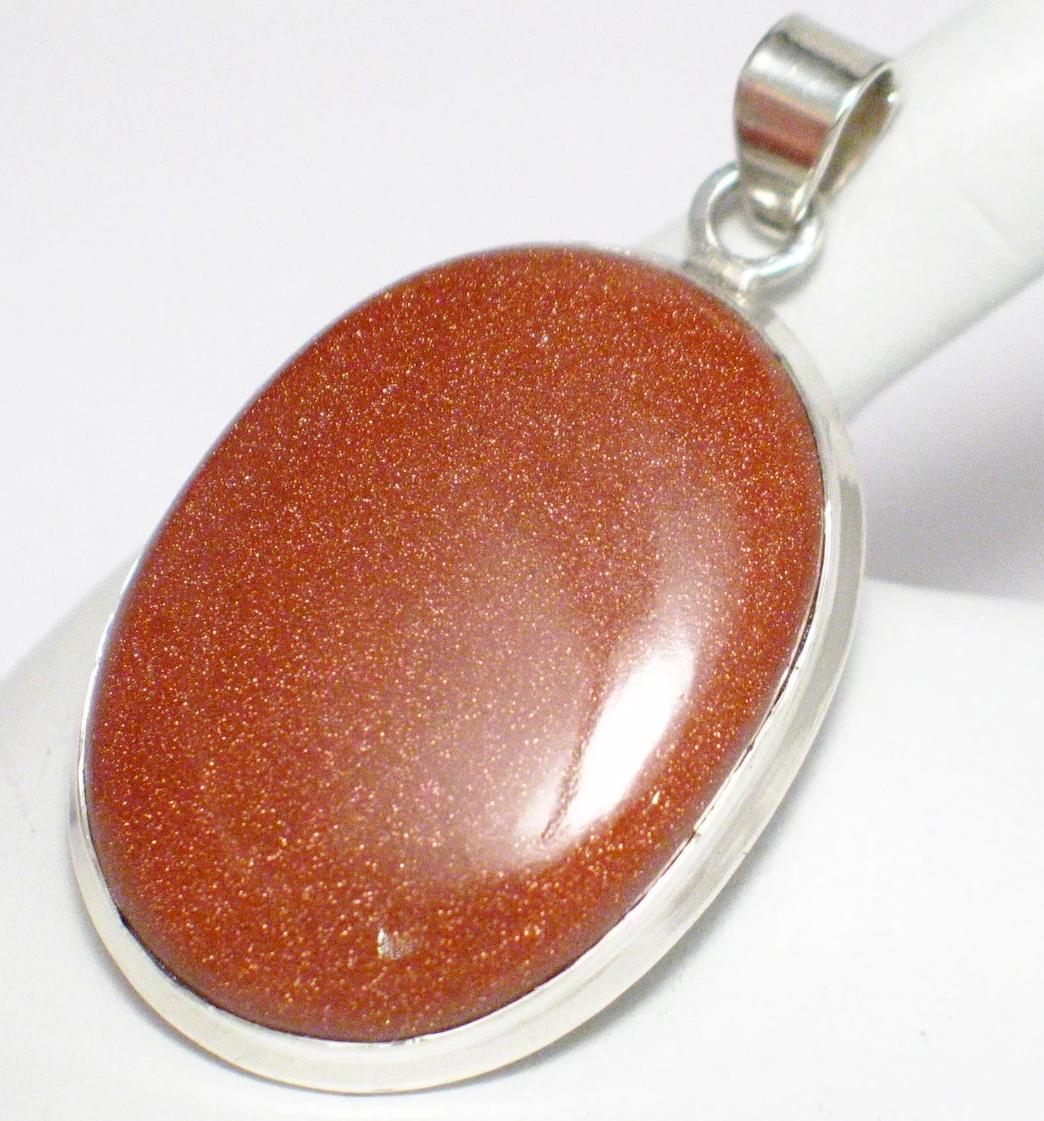 Silver Pendants | Large Sterling Shimmery Goldstone Stone Pendant | Discount Fine Jewelry