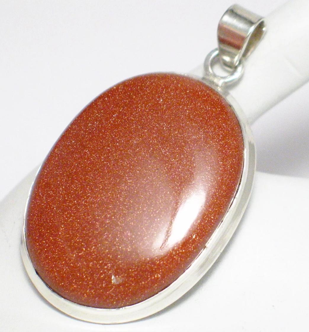 Stone Pendant, Sterling Silver Shimmery Goldstone Stone Pendant