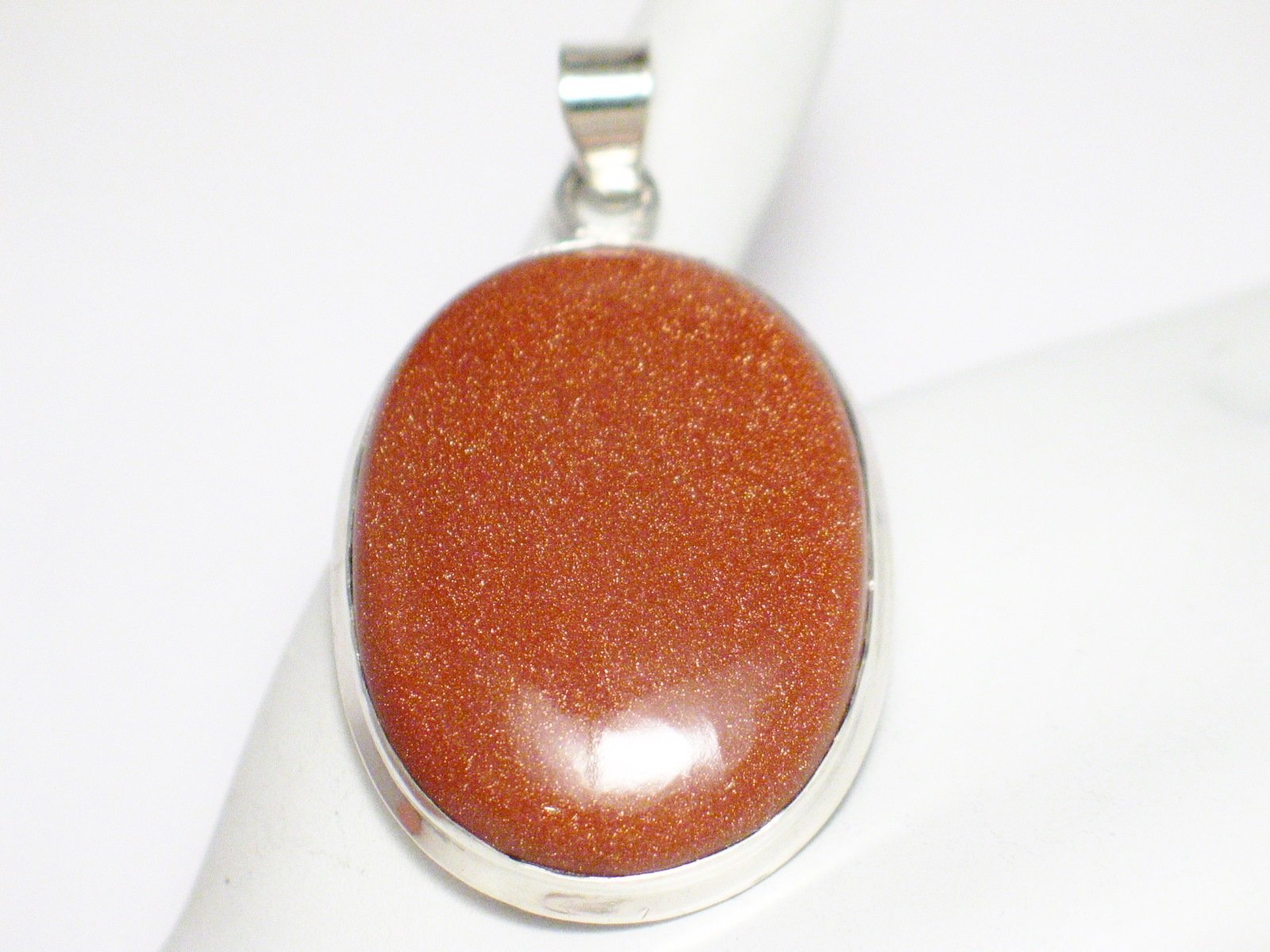 Stone Pendant, Sterling Silver Shimmery Goldstone Stone Pendant