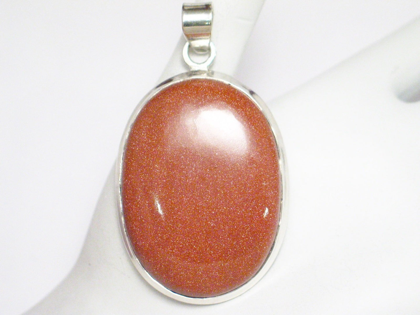 Stone Pendant, Sterling Silver Shimmery Goldstone Stone Pendant