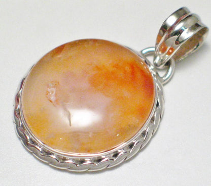 Stone Pendant, Sterling Silver Carnelian Striking Full Blood Moon Style Pendant