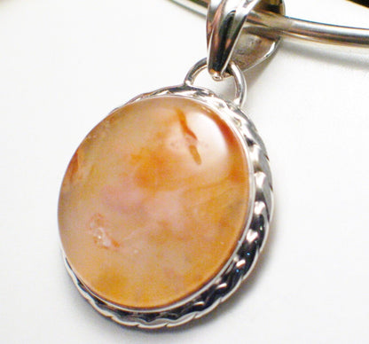 Stone Pendant, Mens, Womens Sterling Silver Carnelian Striking Full Blood Moon Style Pendant
