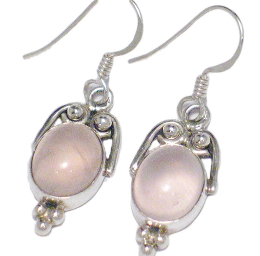 Dangle Earrings, Sterling Silver Dusty Pink Rose Quartz Stone Drop Earrings