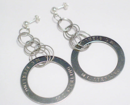 Silver Earrings | Flirty ! Sterling M.C. Designer Circle Dangle Earrings | Estate Jewelry online