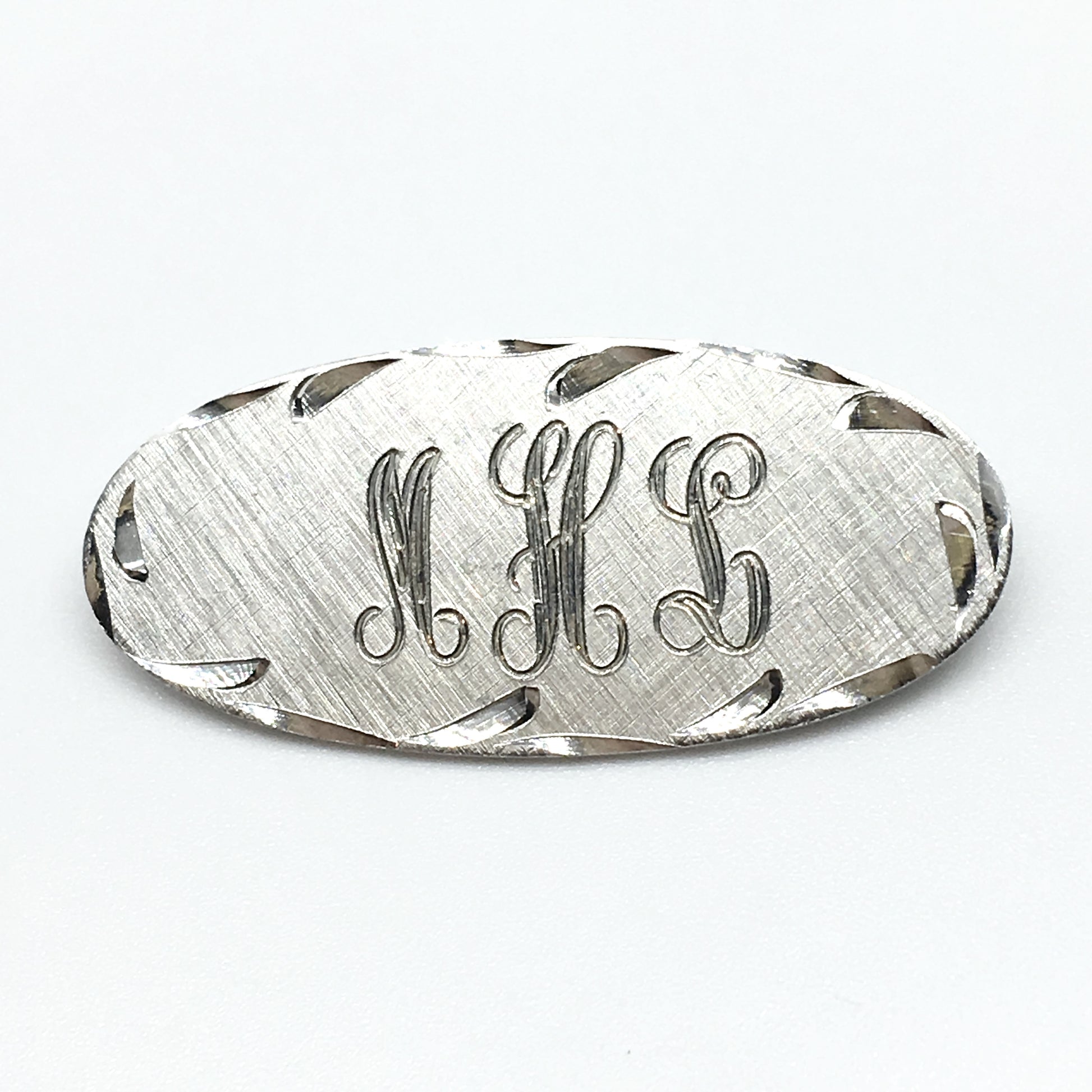 Vintage Jewelry | Men Women Sterling Silver Monogram MHL Oval Design Brooch / Lapel Pin