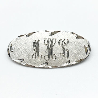 Vintage Jewelry | Men Women Sterling Silver Monogram MHL Oval Design Brooch / Lapel Pin