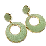 Overstock Fashion Jewelry | Gold Kiwi Green Druzy Off Center Circle Design Dangle Earrings 