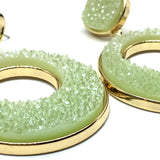 Overstock Fashion Jewelry | Gold Kiwi Green Druzy Off Center Circle Design Dangle Earrings 
