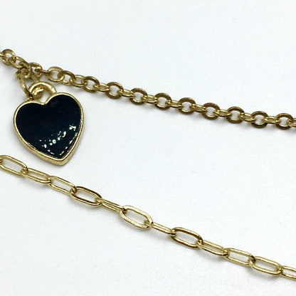 Fashion Jewelry | 14.5in Gold Reversible Black Heart Pearl Station Layering Chain Necklaces