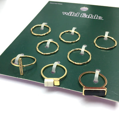 Womens Ring | 8 Assorted Gold Bar Wavy Style Slim Stacking Band Rings