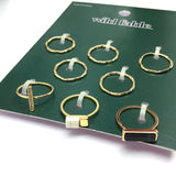 Womens Ring | 8 Assorted Gold Bar Wavy Style Slim Stacking Band Rings