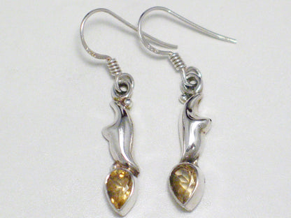 Dangle Earrings, Sterling Silver Teardrop cut Citrine Stone Earrings