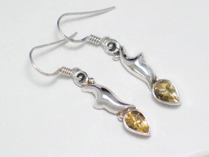 Dangle Earrings, Sterling Silver Teardrop cut Citrine Stone Earrings